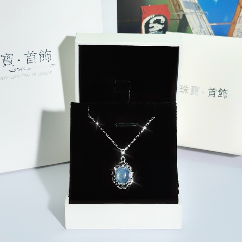 S925纯银天然海蓝宝项链女复古轻奢高级感吊坠法式精致情人节礼物|undefined