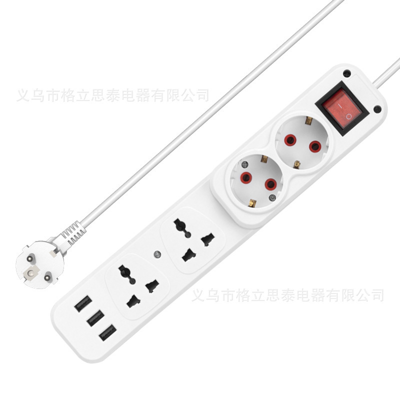 Gelistar跨境专供排插插线板万能通用孔+欧规欧式USB外贸电源插座