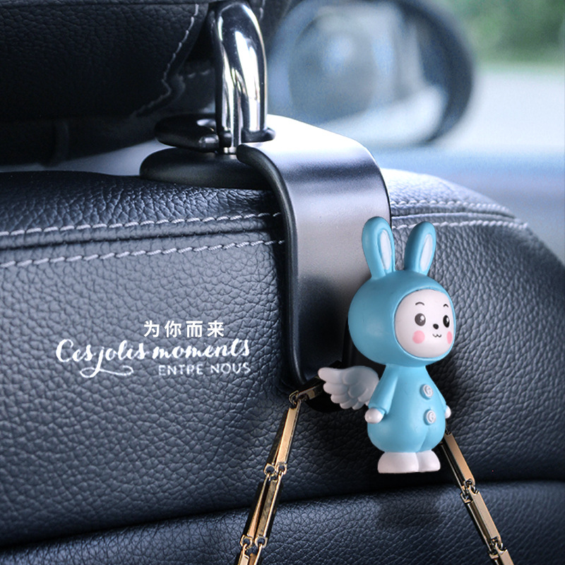 Gancho de asiento de conejito de dibujos animados en 3D Suministros de coche Gancho de respaldo de silla de coche creativo Accesorios interiores lindos para mujer