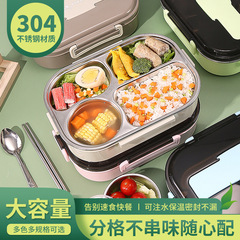 ステンレスの蓋付きの大きいサイズの小学生の弁当箱とスープの碗のサラリーマンの大容量の保温の食事箱