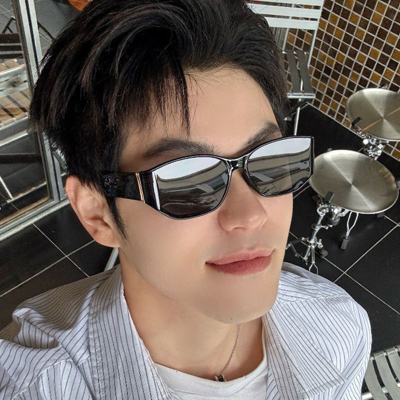 Retro High-End Curved Screen Design Cat-Eye Black Frame Sunglasses for Men, Anti-Uv Sunglasses for Square and Round Faces