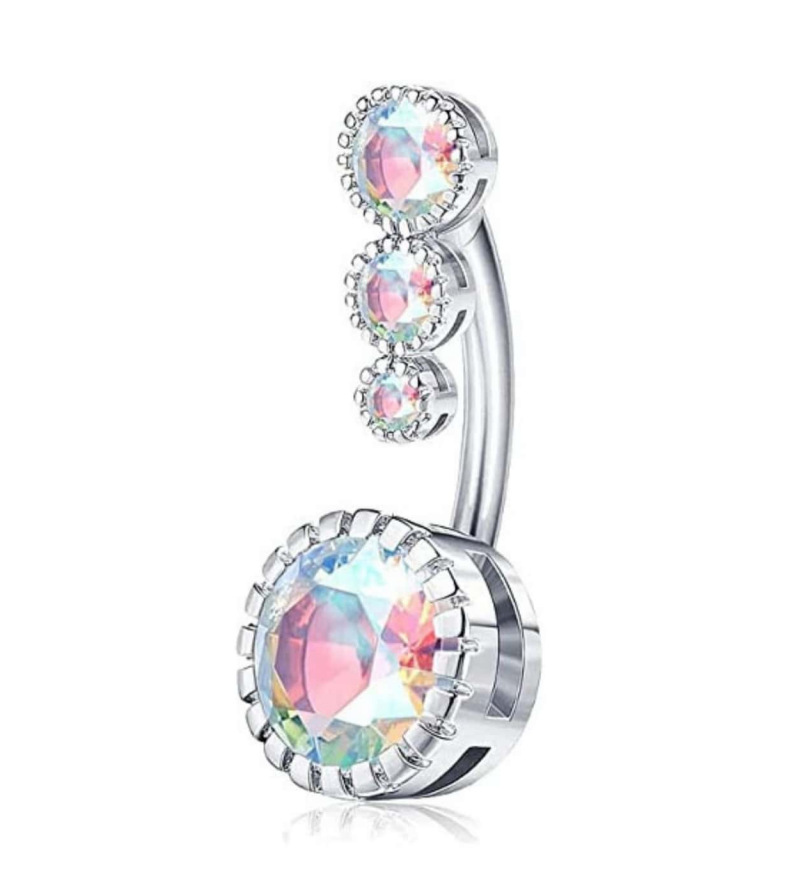 Piercing de nombril élégant en acier inoxydable avec diamant_voghion.com