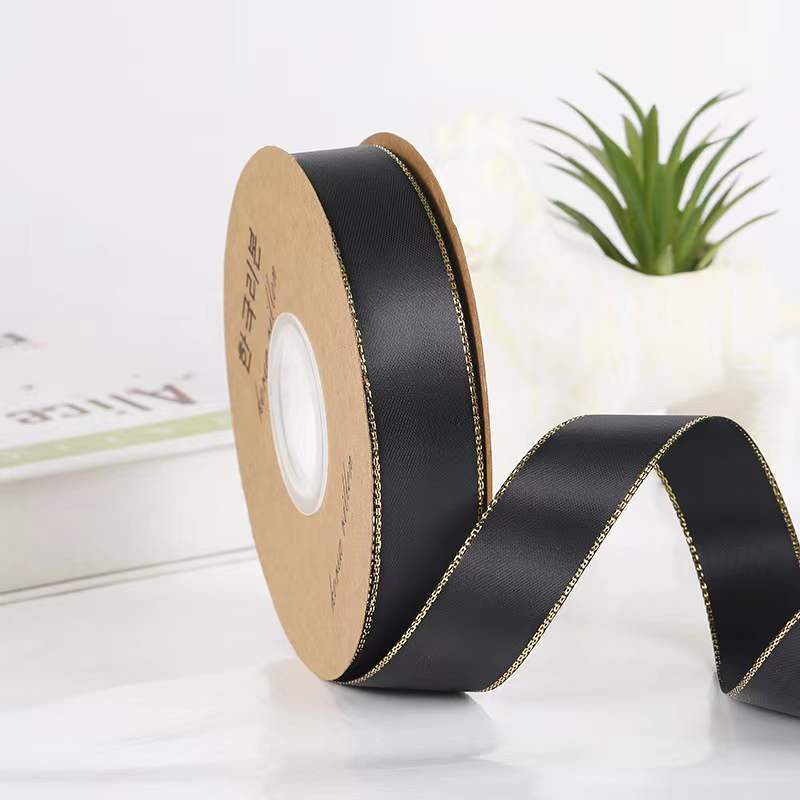25mm de doble cara cinta de borde dorado doble borde dorado cinturón de poliéster hecho a mano caja de regalo de flores embalaje Cinta de soporte