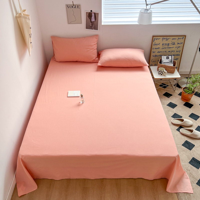Sábana individual de algodón puro teñido en hilo, lavado, para dormitorio estudiantil, funda de almohada individual/doble, 100% algodón, suave para la piel, algodón puro de los años 60.