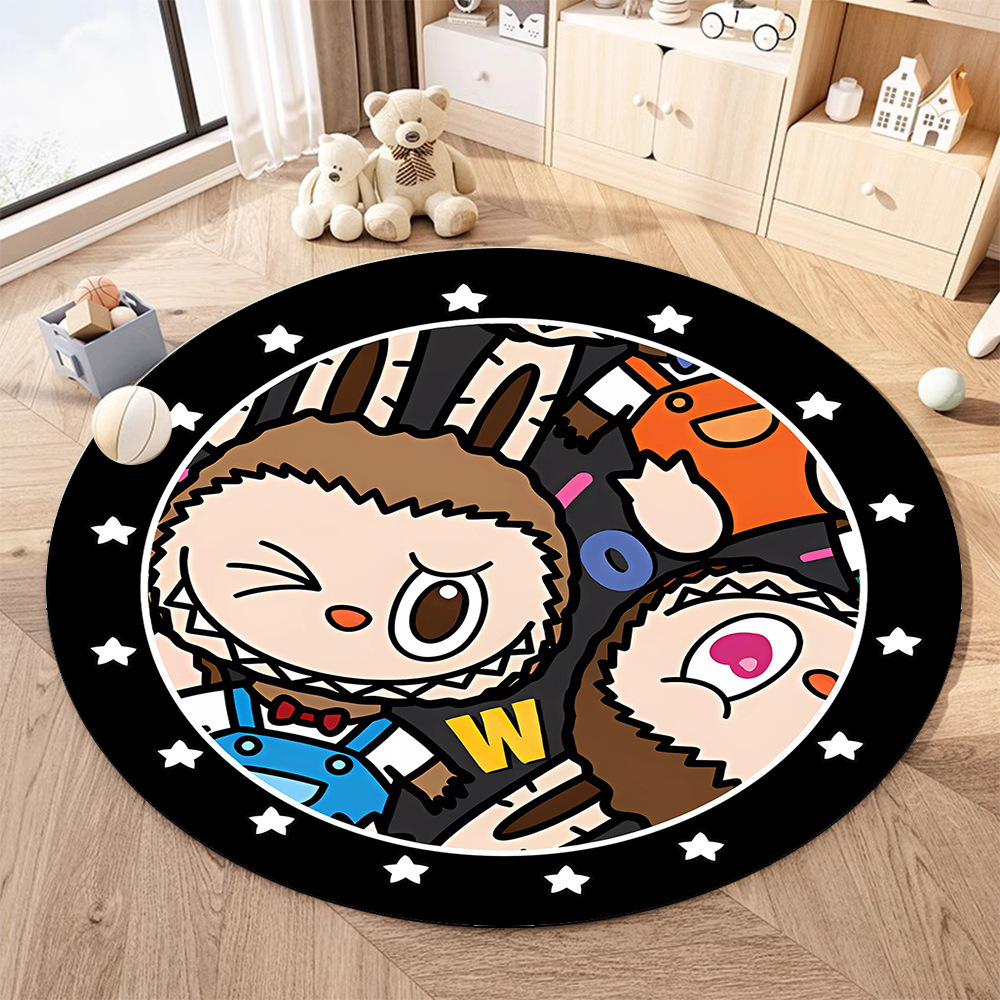 Labubu Round Carpet Floor Mat Study Desk Swivel Chair Computer Chair Mat Children's Cartoon Room Bedroom Foot Mat