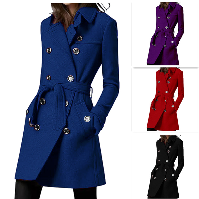 European and American style, 2024 Fall/Winter new arrivals, Amazon best-selling long woolen coat, belted double-breasted jacket.
