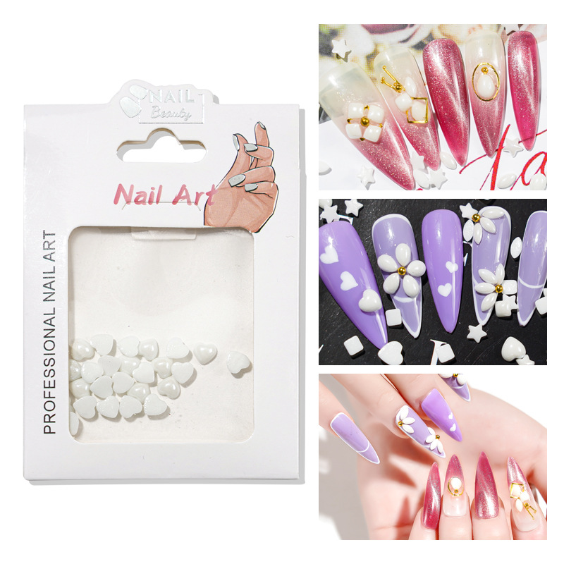 Accesorios de perlas de manicure amor taladro de uñas decoración de perlas blancas estrellas taladro de joyas de manicure taladro