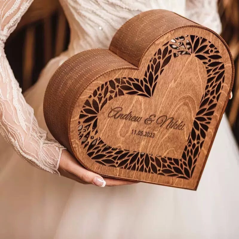 Cross-Border Wooden Savings Box Adult Ballot Box Solid Wood Piggy Bank Creative Decorative Ornaments Mailbox Heart-Shaped Money Counter