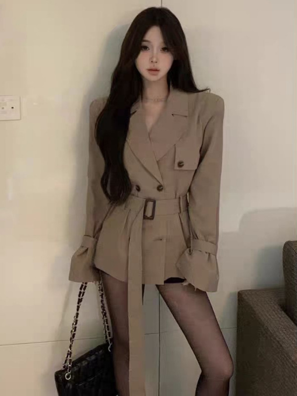 法式高级感风衣外套女装秋季新款卡其色英伦风小个子收腰短款大衣|undefined