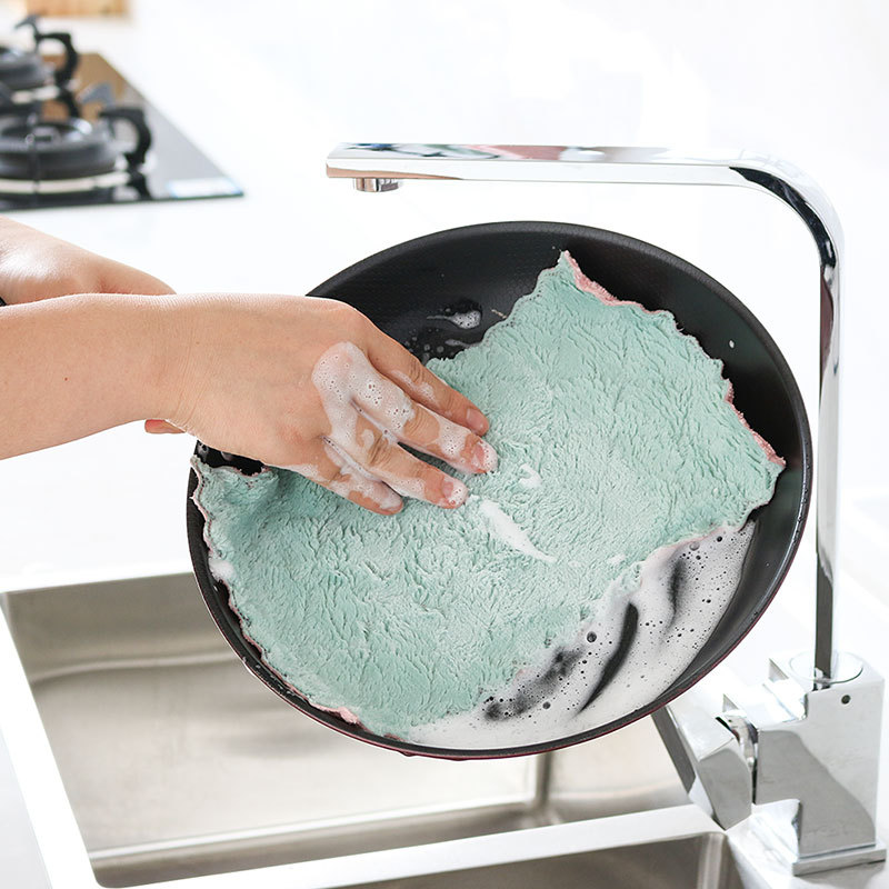 Doble cara de coral paño grueso y suave trapo MESA DE LIMPIEZA plato de cocina paño absorbente de limpieza espesado trapo perezoso descontaminación estropajo