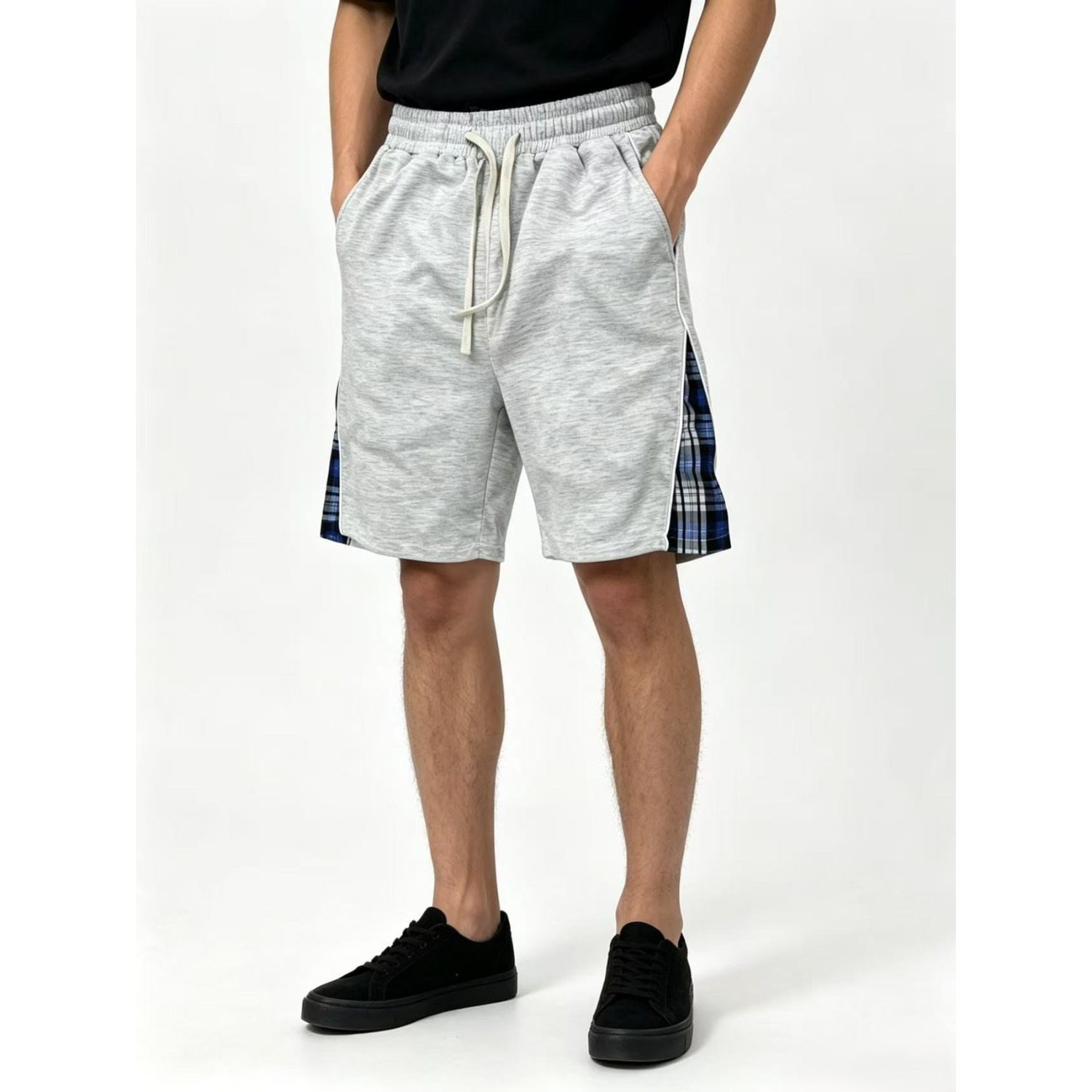 Men's Summer Plaid Patchwork Casual Shorts, Relaxed Fit Straight Leg 5-Inch Inseam Athletic Lounge Shorts_viptrois.com