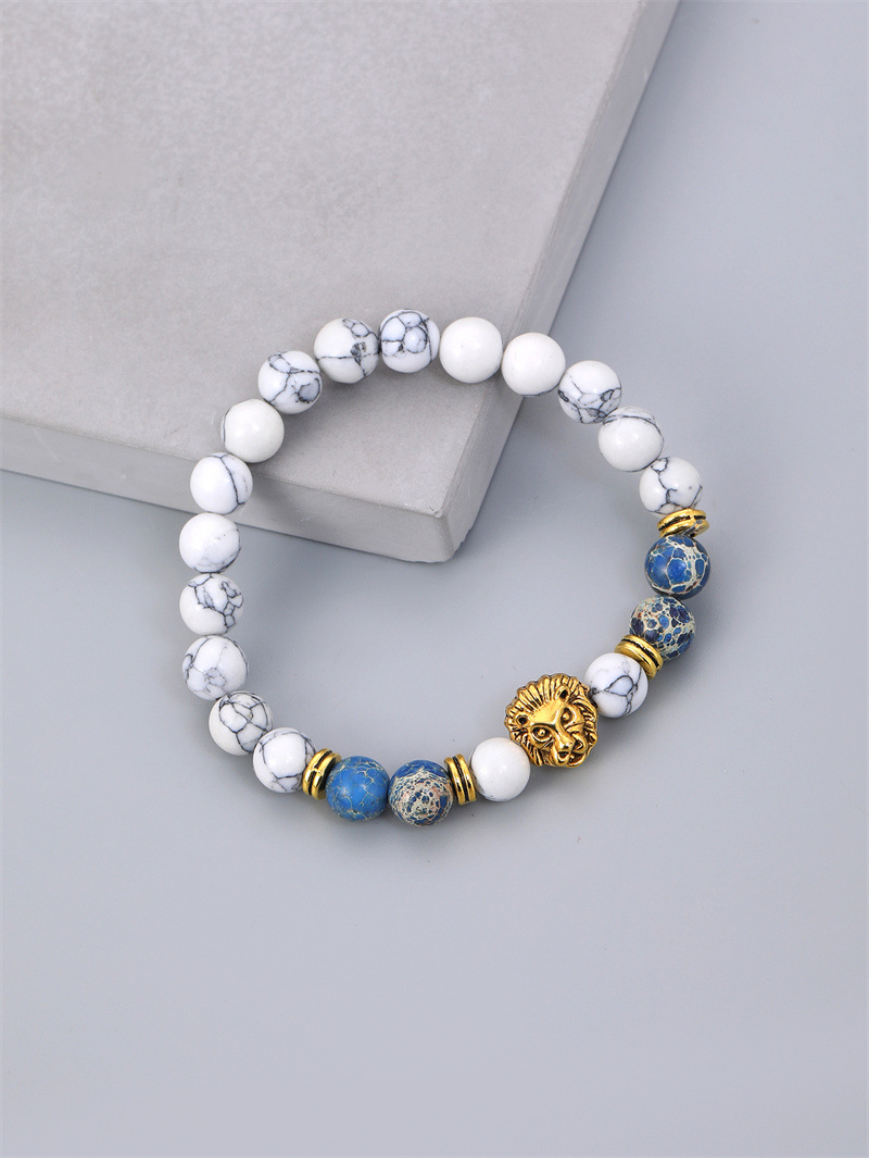 Fashion Contrast Color Stripe Lion Head Beaded Bracelet Wholesale display picture 2