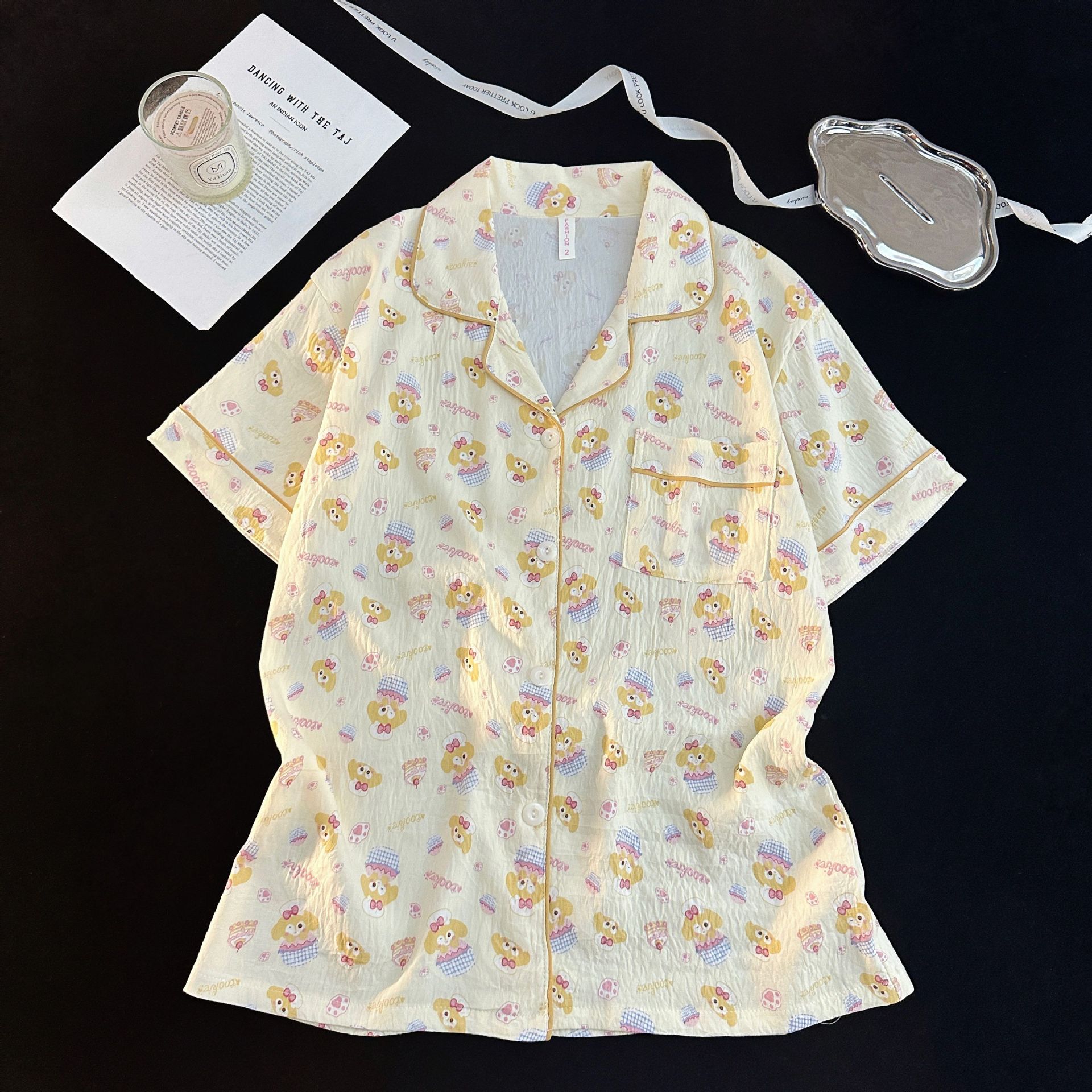 Comercio exterior de Vietnam verano nuevo estilo nube rebeca de algodón solapa dulce pijama de dibujos animados pantalones cortos de manga corta traje de servicio a domicilio para mujer