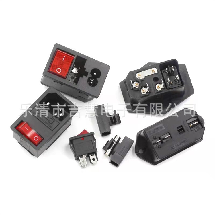 直销AC插座 AC-01A电源插座带耳朵三合一双保险丝AC电源插座