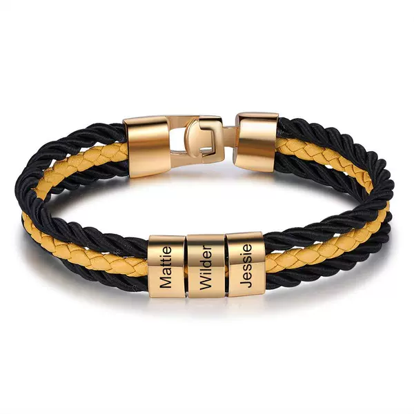 Double layer black + one layer yellow lettering + 3 sections gold buckle