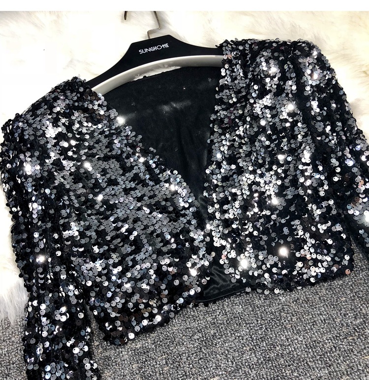Sequins Design Women's Coat Long Sleeve Blazers Sequins Streetwear Solid Color