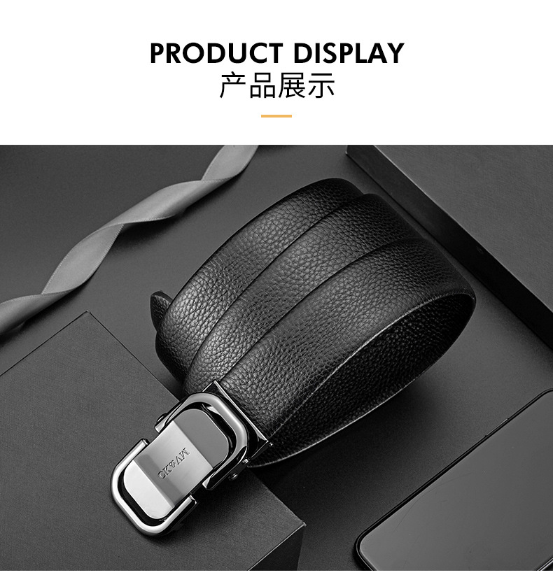 Guangzhou Genuine Leather Men's Belt with Automatic Buckle, Full Grain Cowhide Waist Belt, Premium Quality Men's New Style