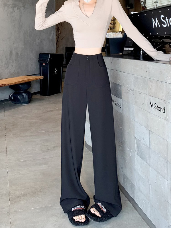 細身のスーツパンツ レディース 秋 2025 新作 カジュアル ワイドレッグ ゆったり ストレート ハイウエスト ドレープ感 万能 ロングパンツ|undefined