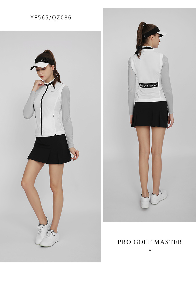 Áo ghi lê golf PGM mỏng nhẹ chít eo cho nữ — Yf565-vest Trắng, Yf565-gi lê màu hồng, QZ086-váy kaki, QZ086-Váy trắng chi tiết 9