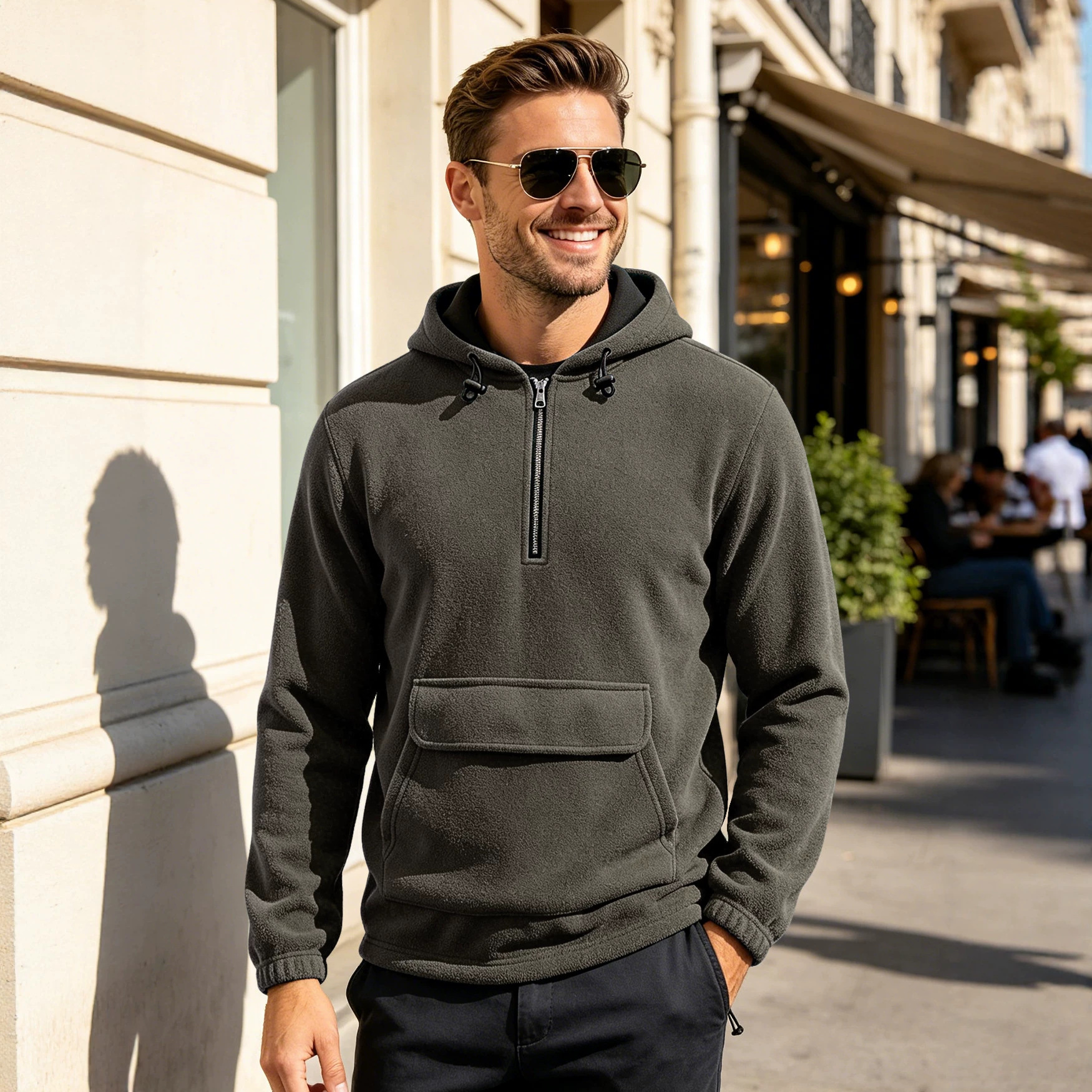 Transfronterizo Amazon hombre Shake-off semi-cremallera chaqueta con sombrero cálida otoño-invierno chaqueta americana