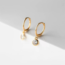 银圳s925纯银圆形耳扣简约韩版冷淡风耳环几何镶钻耳圈气质耳扣女