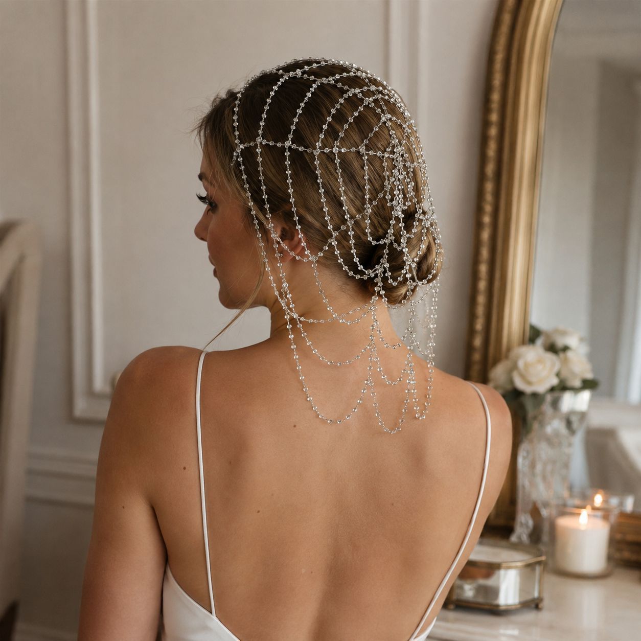 European and American New Mesh Cut Out Hair Chain High-End Sparkling Crystal Headwear Women's Luxury Accessories Hair Chain