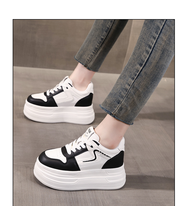 Giày sneaker nữ đế xuồng 8cm tăng chiều cao phong cách đa năng — đen chi tiết 12