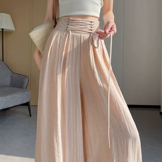 现货冰丝亚麻阔腿裤女2026夏季新款慵懒风高腰收腹直筒休闲拖地裤