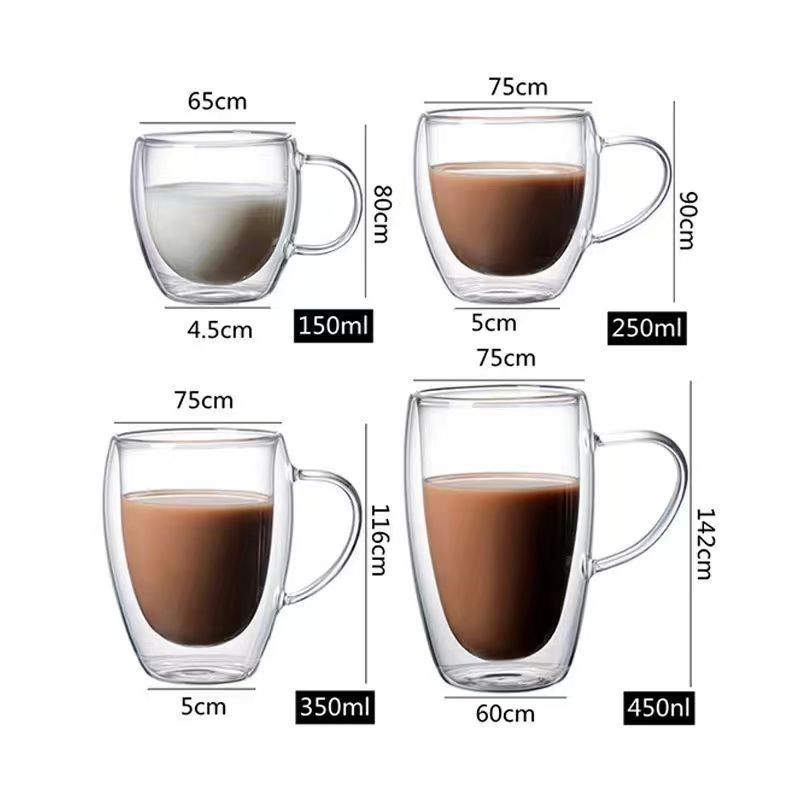 De doble capa de vidrio borosilicato jugo de leche café marca taza de agua oficina del hogar taza de agua transparente con mango
