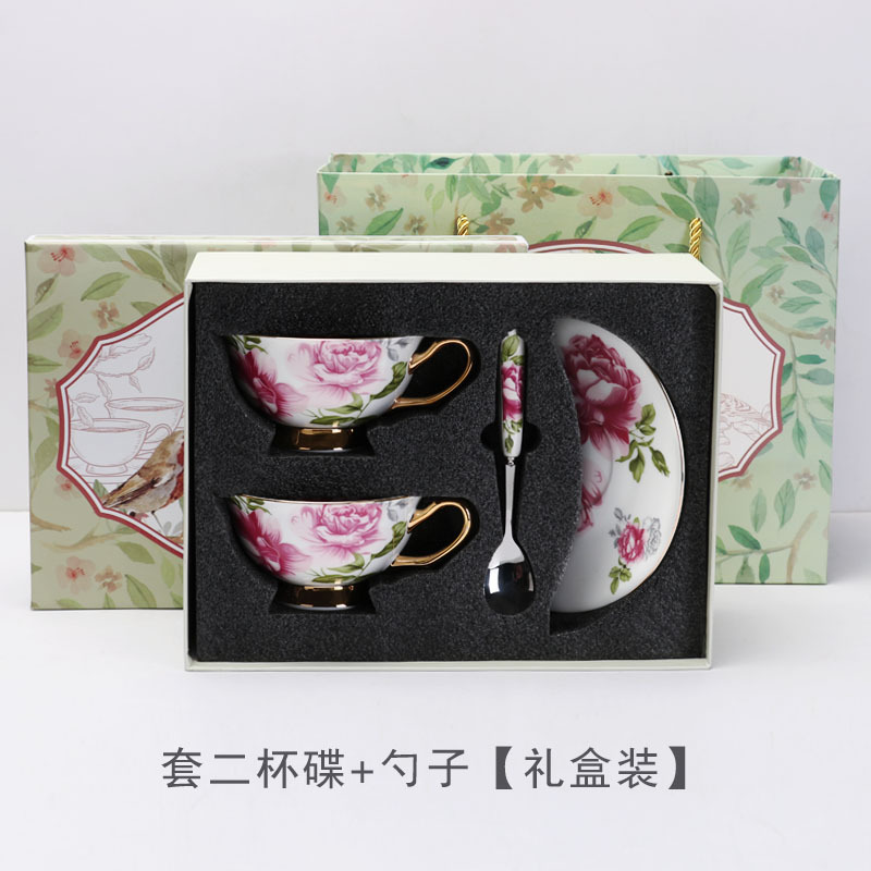Estilo europeo de lujo ligero hueso China taza de café y platillo traje británico juego de té de la tarde de alta gama exquisita taza caja de regalo al por mayor