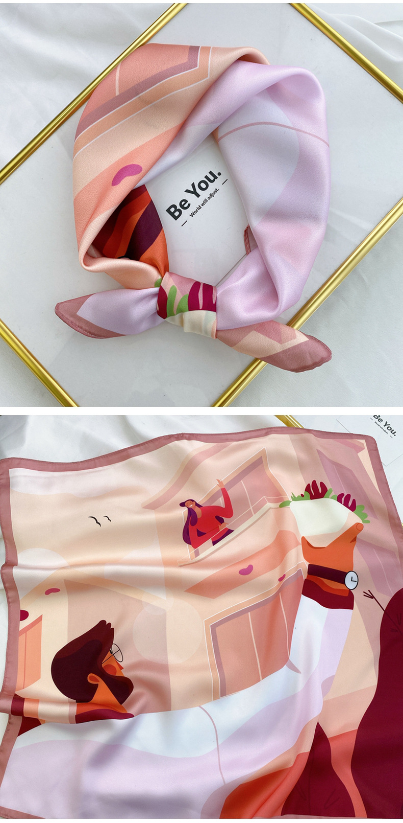 40g Weight Silk Scarf Classification Travel Occasion Unisex Gender Printing Design Sweet Style Coffee, Purple, Red, Green, Blue, Camel, Yellow Color Wholesale Fashion Contrast Color Printing Small Square Scarf 18