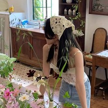 鞠婧祎同款三角巾头巾女甜美可爱ins网红出游拍照手工针织包头巾