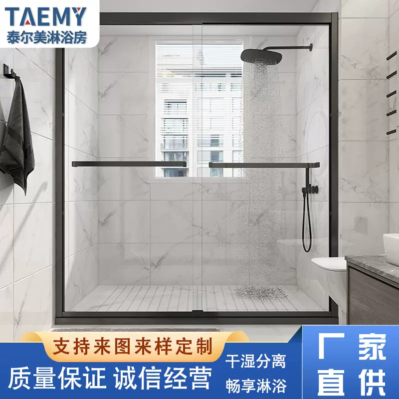 一字型淋浴房淋浴隔断钢化玻璃干湿分离淋浴间浴屏卫浴隔断沐浴房