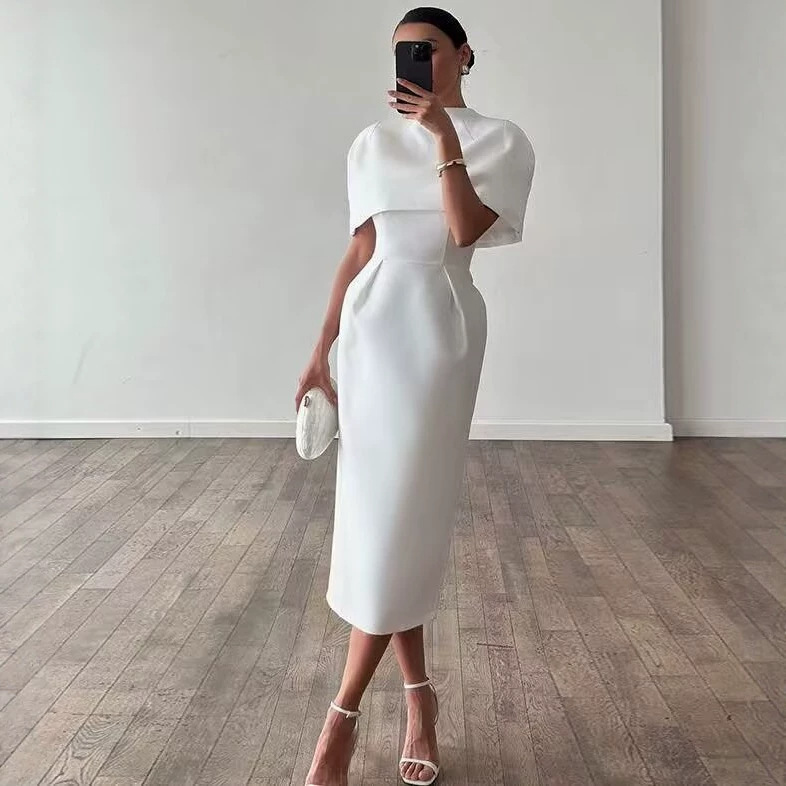 Elegant Shawl Collar White Dress for Women, Waist-Cinching and Slimming Mid-Length Formal Attire for Professional Occasions, Wholesale Elegant Shawl Collar White Dress for Women, Waist-Cinching and Slimming Mid-Length Formal Attire for Professional Occasions, Wholesale