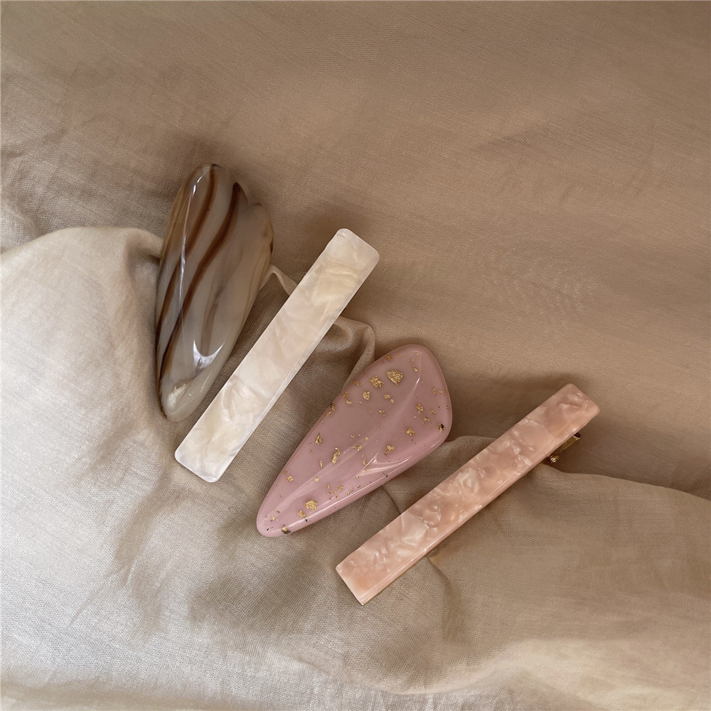 新款韓版個性髮夾 大理石百搭邊夾 鴨嘴夾時尚碎發一字夾發卡頭飾