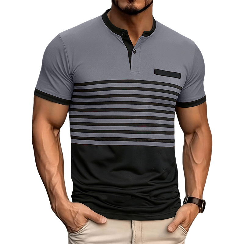 Verano Amazon polo camiseta de hombre de color a rayas polo camiseta de manga corta camiseta de negocios casual geometría de manga corta hombre