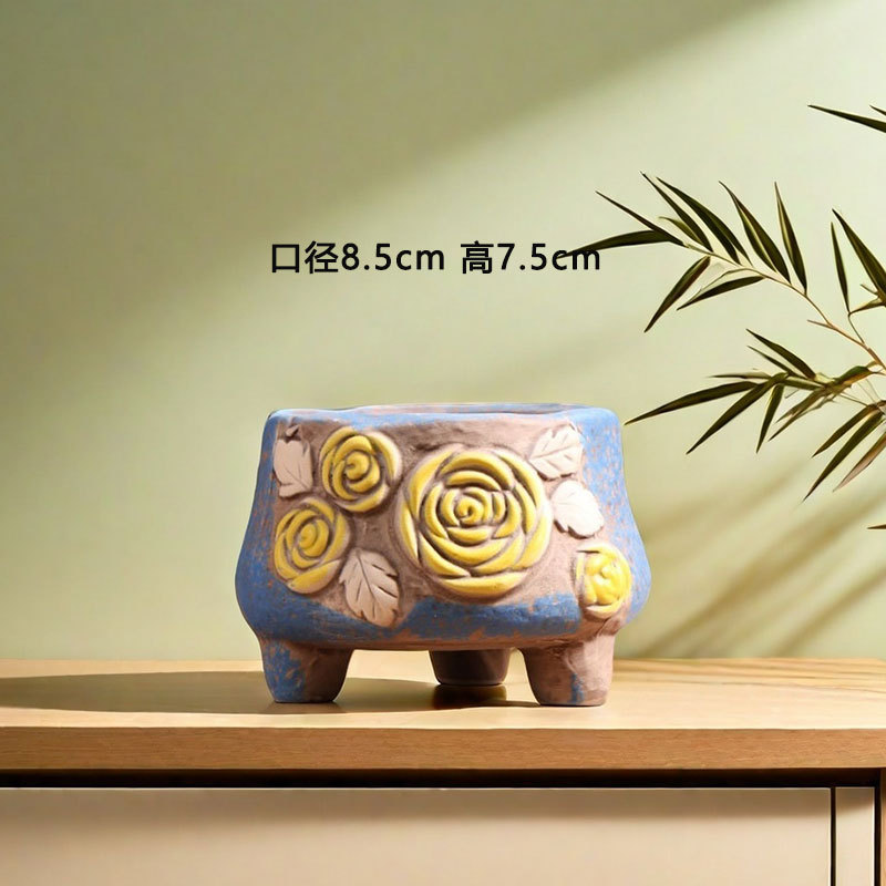 Rosa amarilla maceta de cerámica de carne verde doméstica maceta de cerámica gruesa maceta de cerámica pequeña maceta de cerámica platos de flores al por mayor