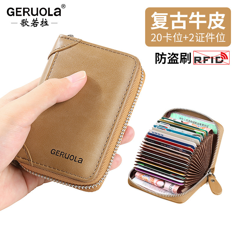 Guangzhou fábrica de cuero bolsas de tarjetas para hombres multi-tarjeta de cuero anti-magnetizante cremallera pequeña bolsa de tarjetas ultra delgada carnet de conducir para hombres