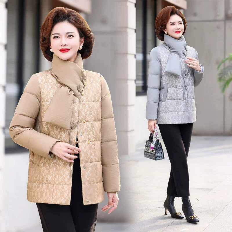 Зимний короткий пуховик для матери среднего возраста, белый утиный пух, женская одежда в западном стиле для пожилых людей, утолщенный воротник, Зимняя мода