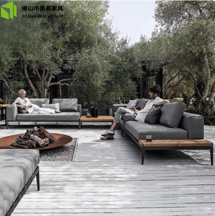 Nordic Outdoor Sofa Outdoor Hotel B&B Courtyard Teak Sofa Combination Leisure Garden Balcony Solid Wood Sofa