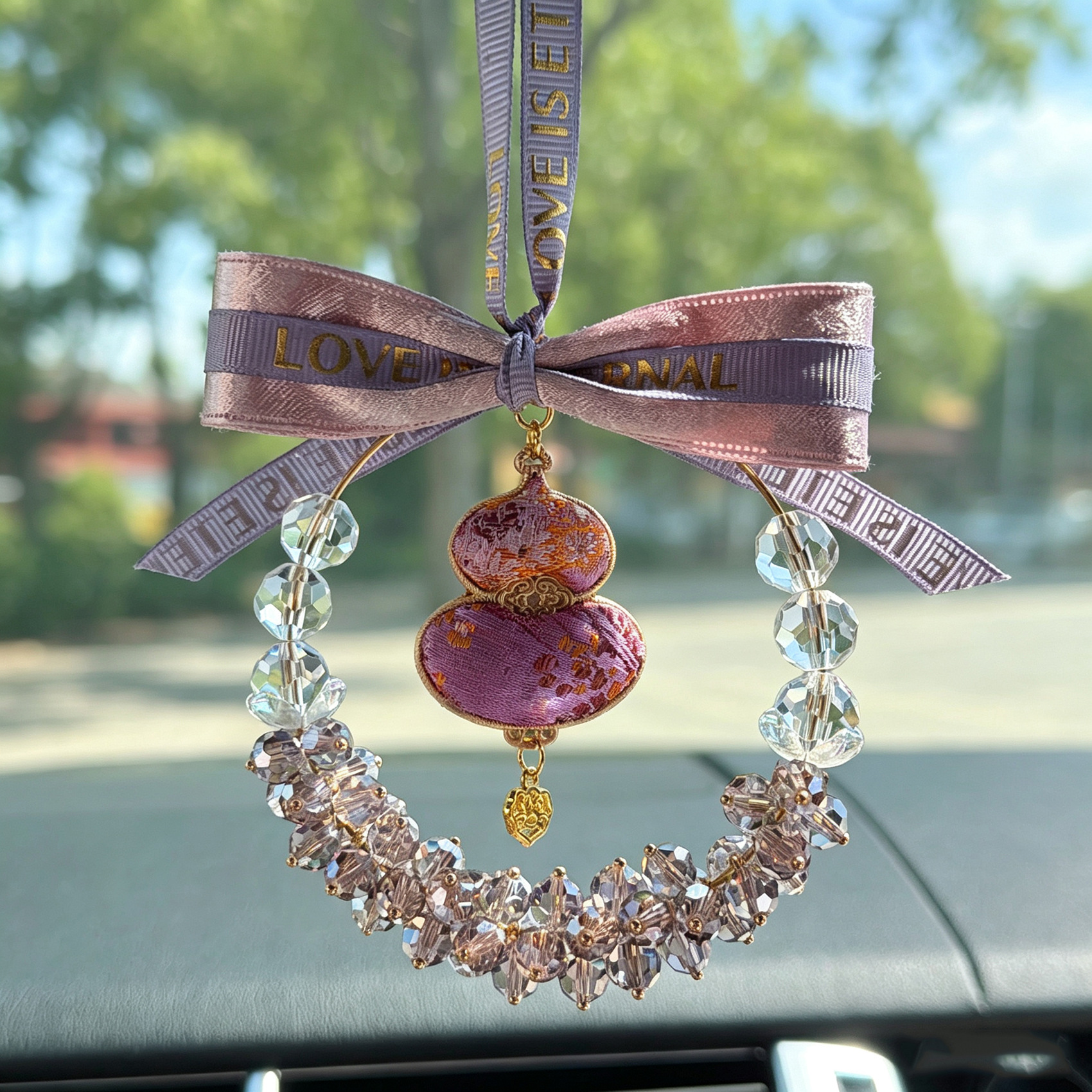 Fulu Car Hanging Ornament with Crystal Gourd and Starry Sky Design for Car Rearview Mirror, Female Driver's Car Interior Decoration