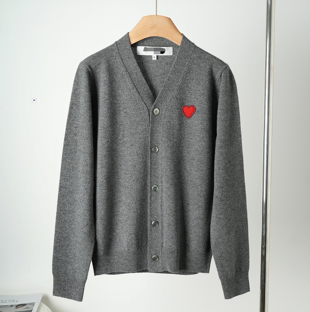 Japanese-Style Cdg Rhinestone Heart Cardigan Red Heart Couple Style Play V-Neck Sweater Knit Wool Sweater Japanese-Style Cdg Rhinestone Heart Cardigan Red Heart Couple Style Play V-Neck Sweater Knit Wool Sweater