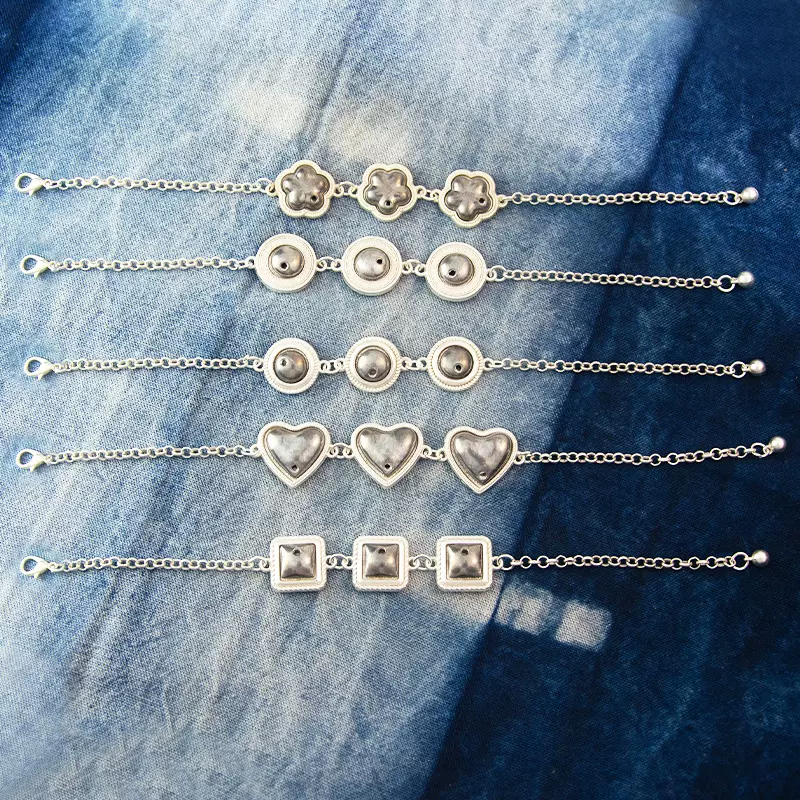 热销新款民族风梅花哑银手链包布蜡染布五花五叶草手环爆款货