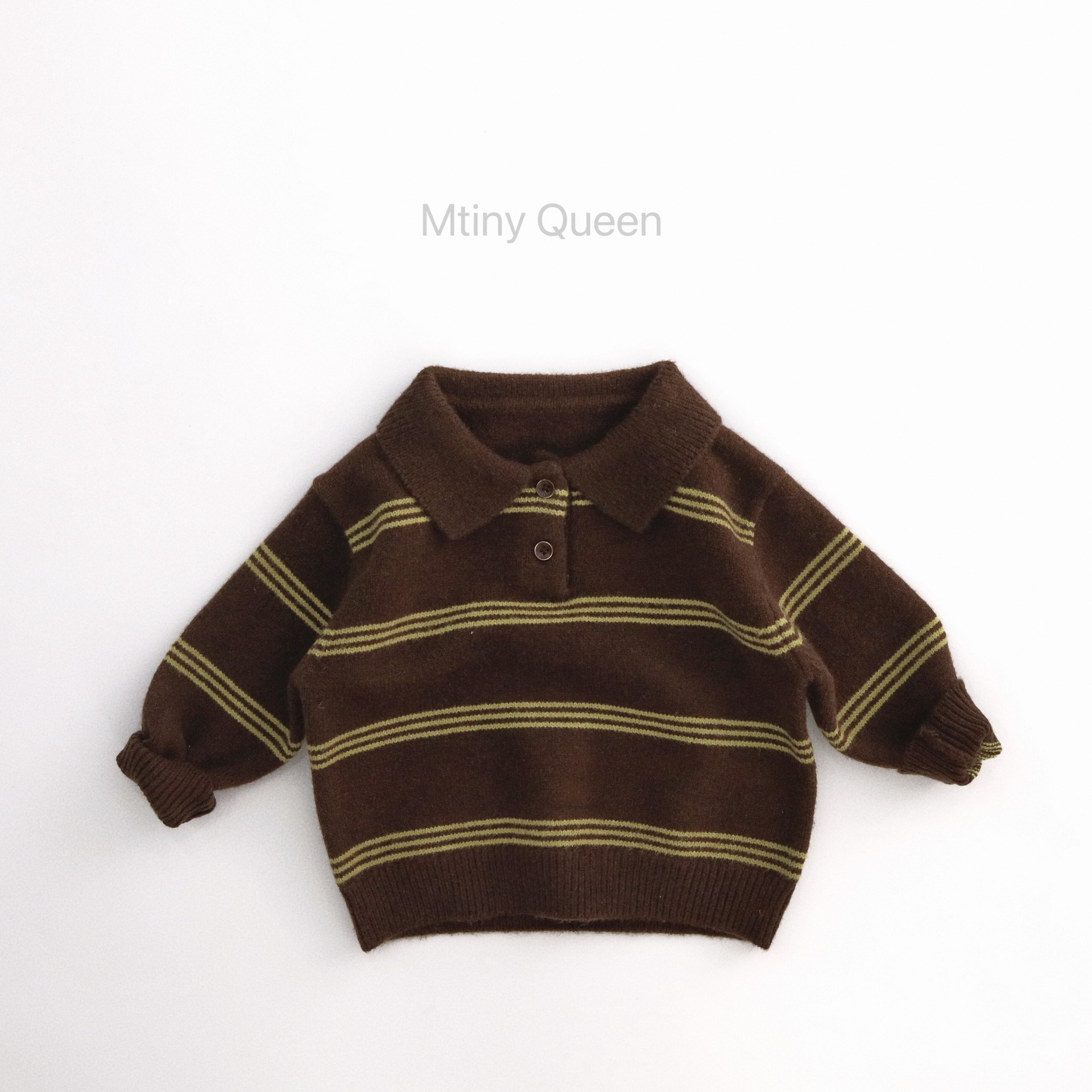 Tiny Queen forest-themed children's sweater, brown striped pullover sweater for boys and girls, baby knit top, Korean style
