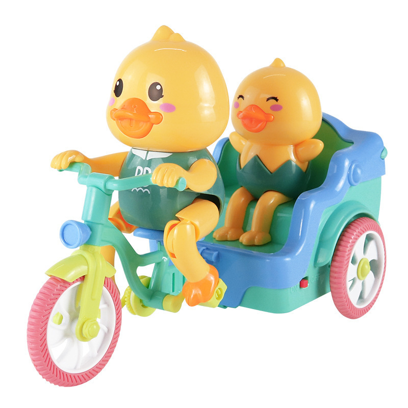 Small cute duck tricycle music lighting toy Tiktok boom children's fun riding small yellow duck night market stall