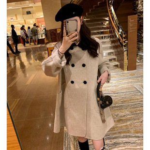 High-Quality Thickened Apricot Woolen Outwear for Women, Mid-Length Autumn and Winter New Style, Small, Loose, Classy Woolen Outwear