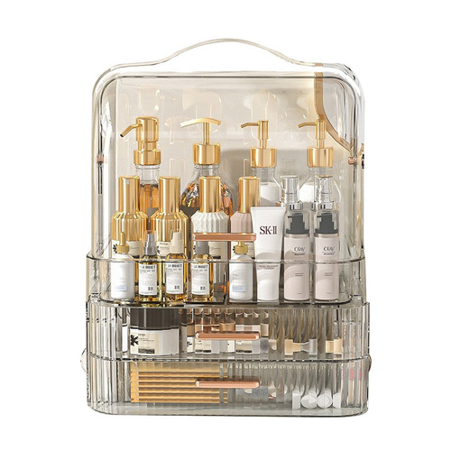 Light luxury cosmetics storage box dust-proof transparent double-door makeup box lipstick skin care product desktop dressing table