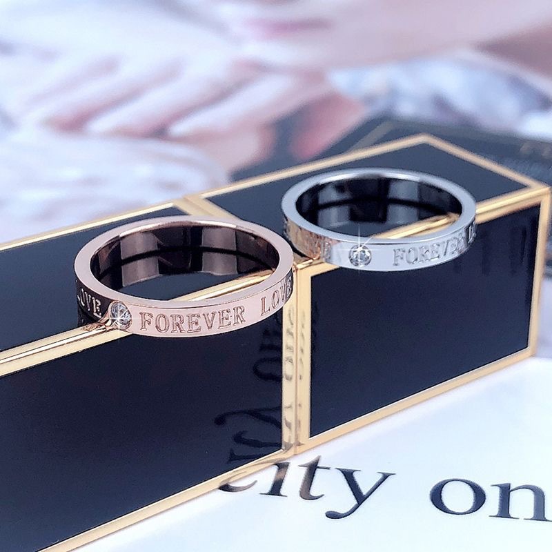 Brand golden ring stainless steel, on index finger, Korean style, simple and elegant design, internet celebrity, for beloved, pink gold