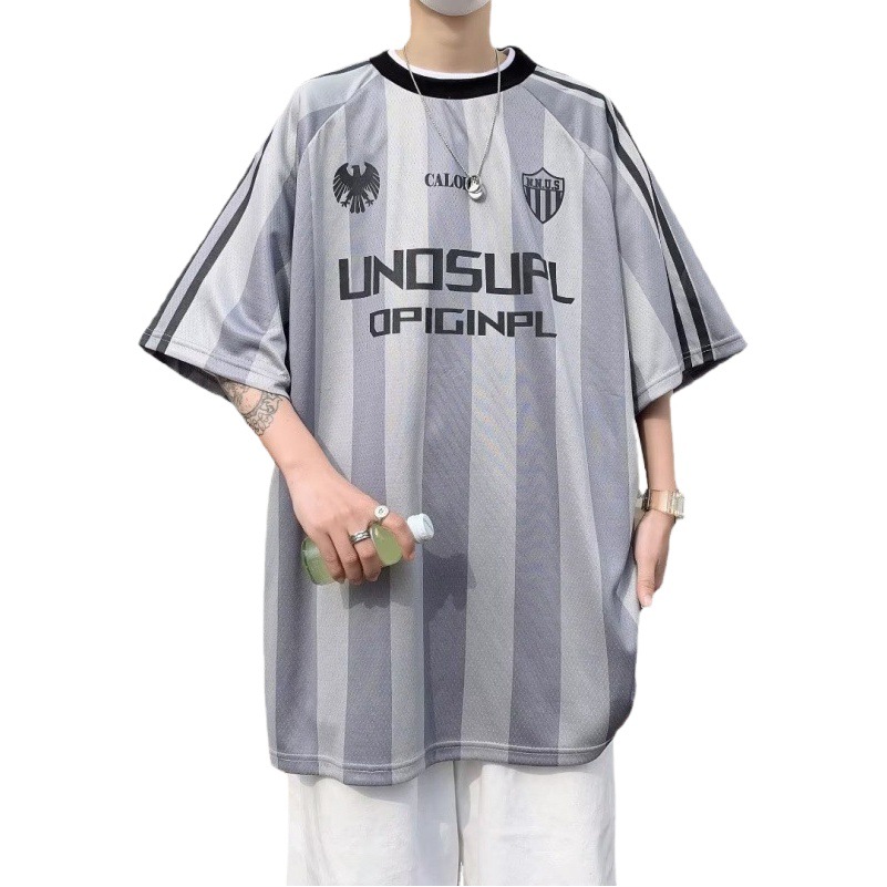 Camiseta de verano marca de moda suelta de moda de media manga de moda urbana cuello redondo rayado Delgado diario de los hombres Nuevo