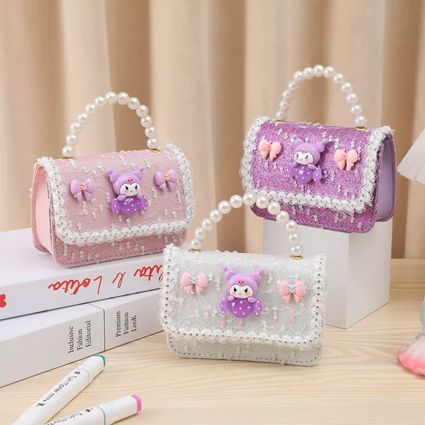 Children's Bags Childlike Cute Girls Pearl Handbag Kuromi Little Princess Storage Card Holder Coin Purse Mini